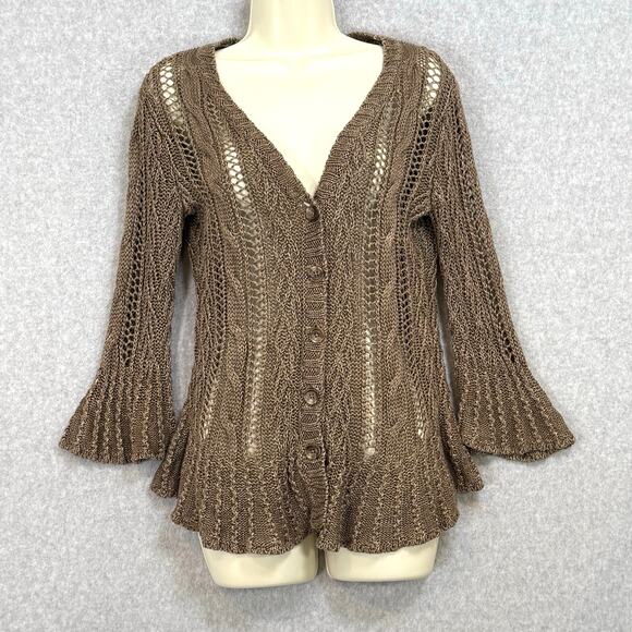 Ralph Lauren Sport 100% Linen Cardigan Sweater Size S Open Knit Feminine Neutral - Picture 1 of 16